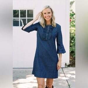 New Draper James Chambray Ruffle Shift Dress Sz 8